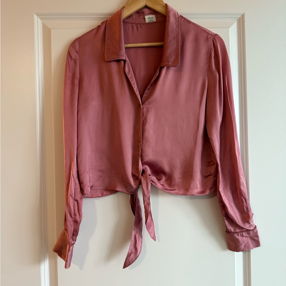 Wilfred Dusty Rose Satin Tie-Front Blouse